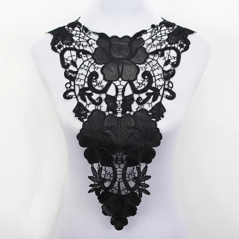 

1pc Polyester Black Flower Lace Neckline Fabric,Wedding Dress Collar Lace For Sewing Supplies Crafts