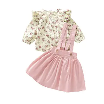 

2019 Newest baby girl clothes Long Sleeve O Neck Floral Printed Tops + Solid Color Skirts Lovely baby girl clothes sets