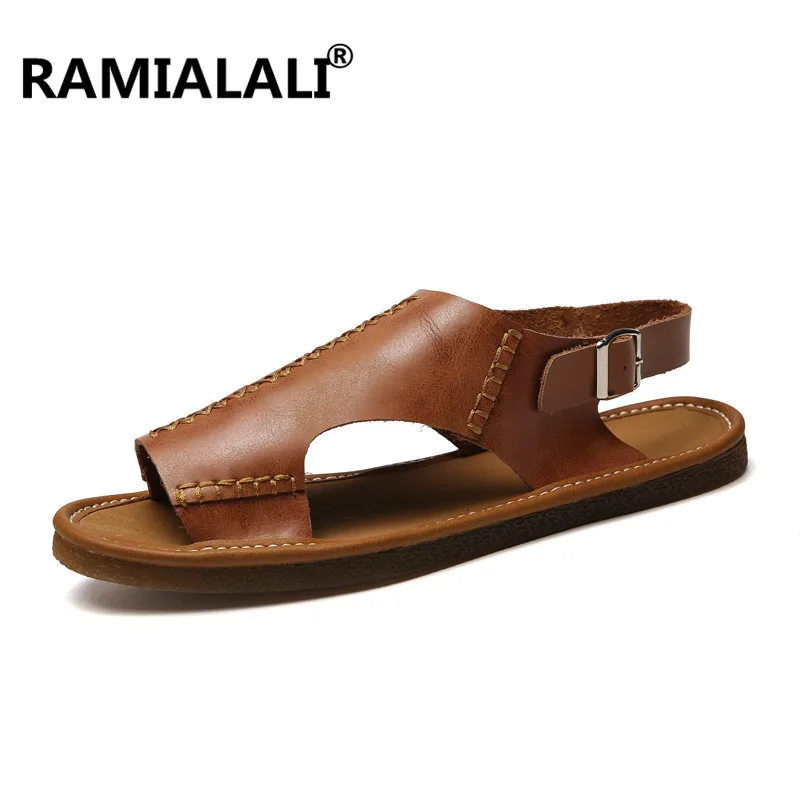 

Ramialali Mens Sandals Genuine Leather Summer Shoes New Beach Men Casual Shoes Outdoor Sandals for Man