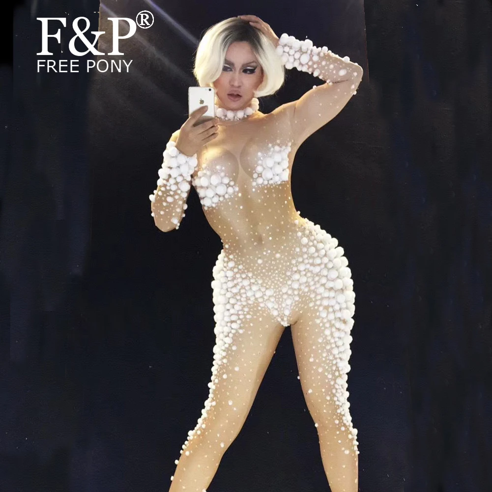 

Faux Snow Crystal Jumpsuit Rhinestone Bodysuit Costume Sparkly Romper Women Outfit Diamond Bodysuit Birthday Party Wear