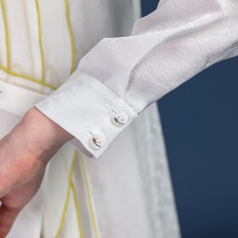 VOA blanca gran tamaño de seda BF, camisa suelta para mujer, Tops informales de oficina para mujer, ropa Irregular de manga larga Mori para chica, otoño B920|Blusas y camisas| -