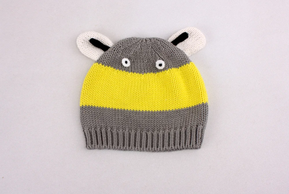 

Winter New Style boys girls Cap skullies Hats 100% cotton Beanies thickening warm yellow gray bee caps fit 0-4 years