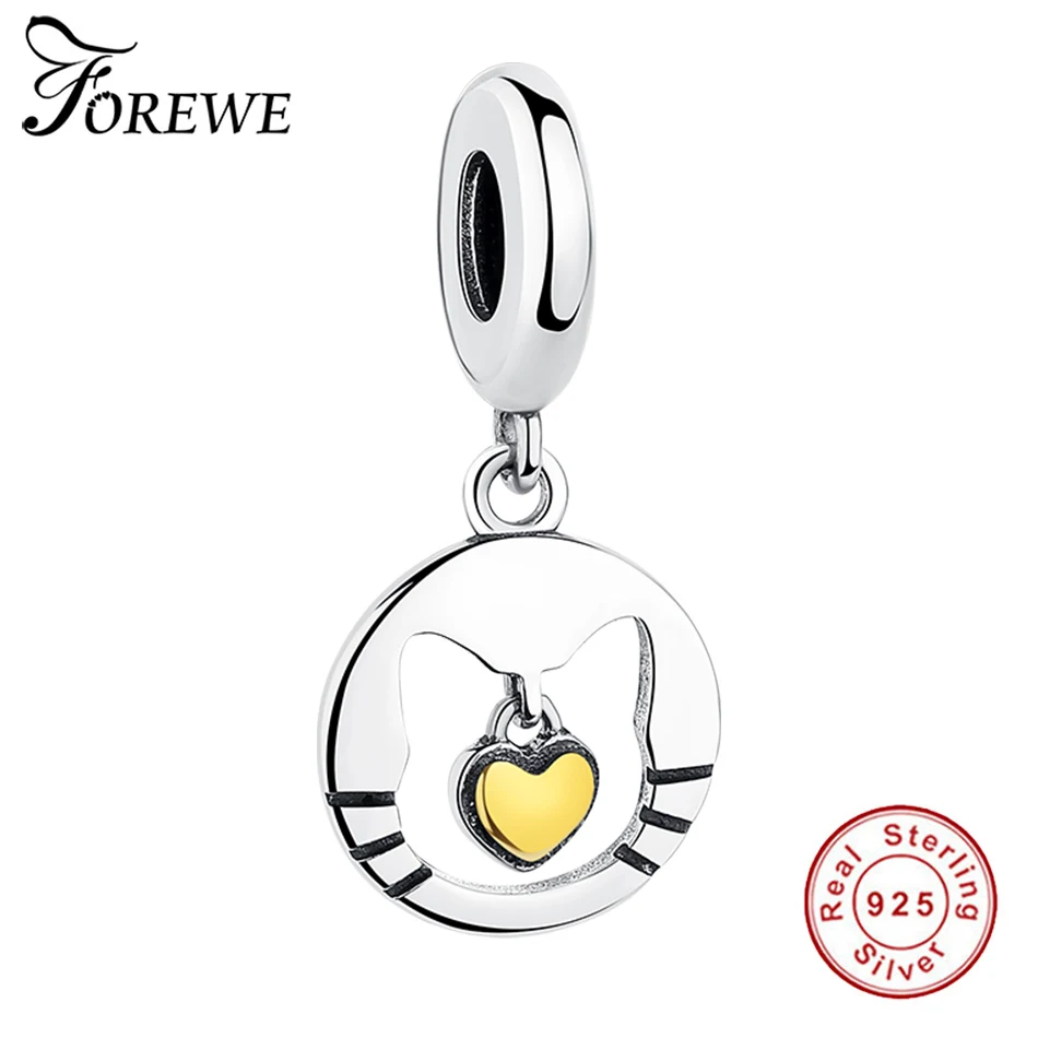 

Forewe 100% 925 Sterling Silver Yellow Enamel Lovely Cat Pendant Fit Original Bracelet Must-have Charms Gift for Girls