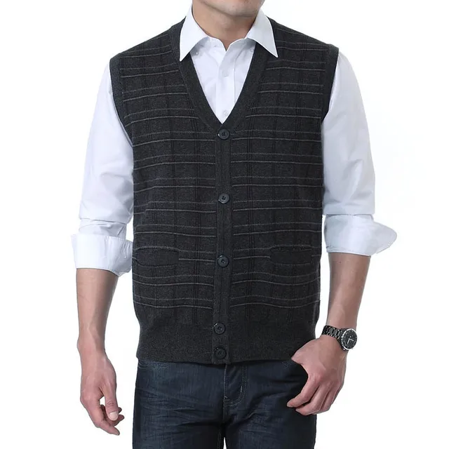 2018 Men Casual Knitted Vest Plaid Cashmere Woollen Waistcoat Men V ...