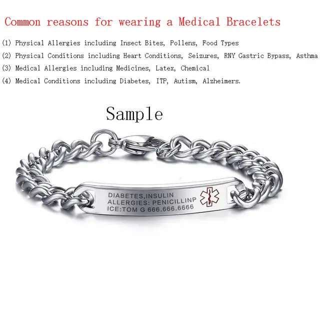 Online Vnox Free Engraved Medical Alert Bracelet Bangle For Placeholder Vnox Free Engraved Medical Alert Bracelet Bangle For Women Stainless Steel Not Allergic