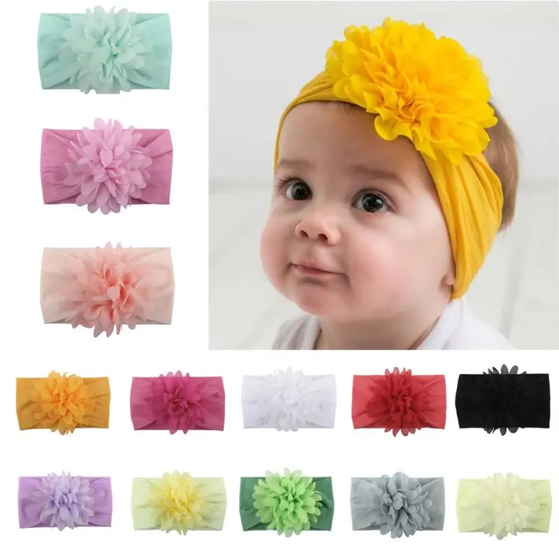 

Hair Band Chiffon Handmade Flower Floral Wide Elastic Headband Soft Baby Newborn Girls Kids Headdress Cute Princess Hairband