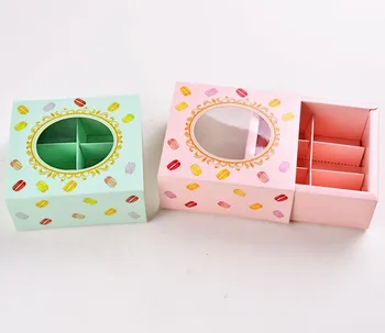 

12*11*5.2cm Macaron cake paper box with Window Biscuits Packaging Box 3 colors100pcs/lot Free shipping