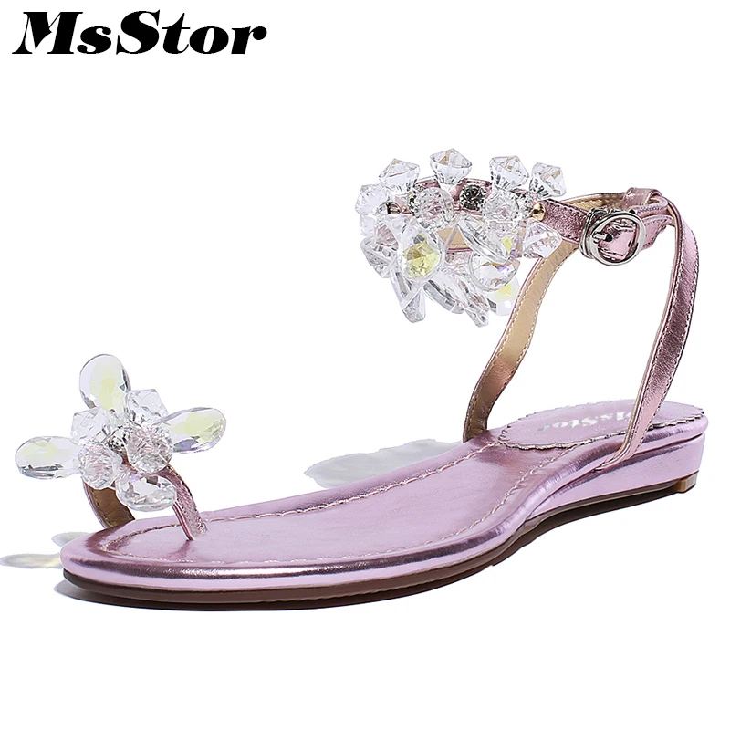 

MsStor Sexy Crystal Flat Women Sandals Fashion Buckle Flip Flops Sandals Open Toed Sandal Shoes Sandalias Mujer 2019 Nouveau