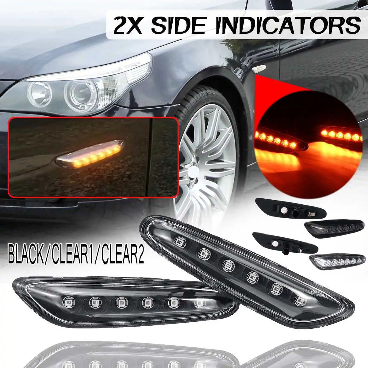 

2PCS Side Marker Light 6 Led Turn Signal 12V Side Light Indicator Repeater for BMW E46 E60 E61 E81 E83 E87 E90 E91 E92 E93 M