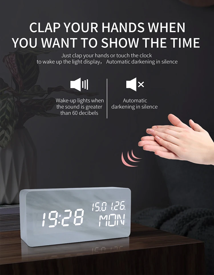 Повтор Многофункциональный светодиодный Будильник мраморные цифровые часы акустическое управление зондирование время ночного стола настольные часы Despertador