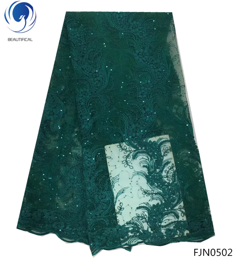 

BEAUTIFICAL sequin lace nigerian sequins laces african wedding lace fabric high quality green 5yards/piece newest product FJN05
