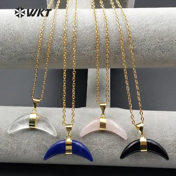 

WT-N991 Wholesale Custom Multiple Natural Lapis Horn Pendant Necklace With 18 inches Gold Chain Black Onyx Necklace For Women