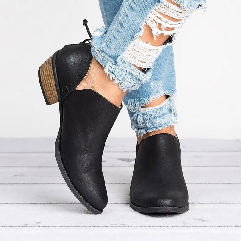 Laamei/Новые осенние женские ботинки; женские слипоны на квадратном каблуке; женская обувь на высоком каблуке с острым носком; Повседневная модная женская обувь