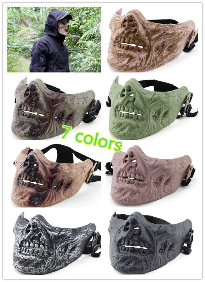 Buy Tactical airsoft Ghost Skull half face Mask horrible trick disgusting