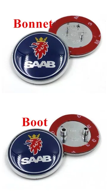 

1X blue alloy 68mm SAAB front bonet bonnet rear boot hood badge 3pins / 2 pins car emblem