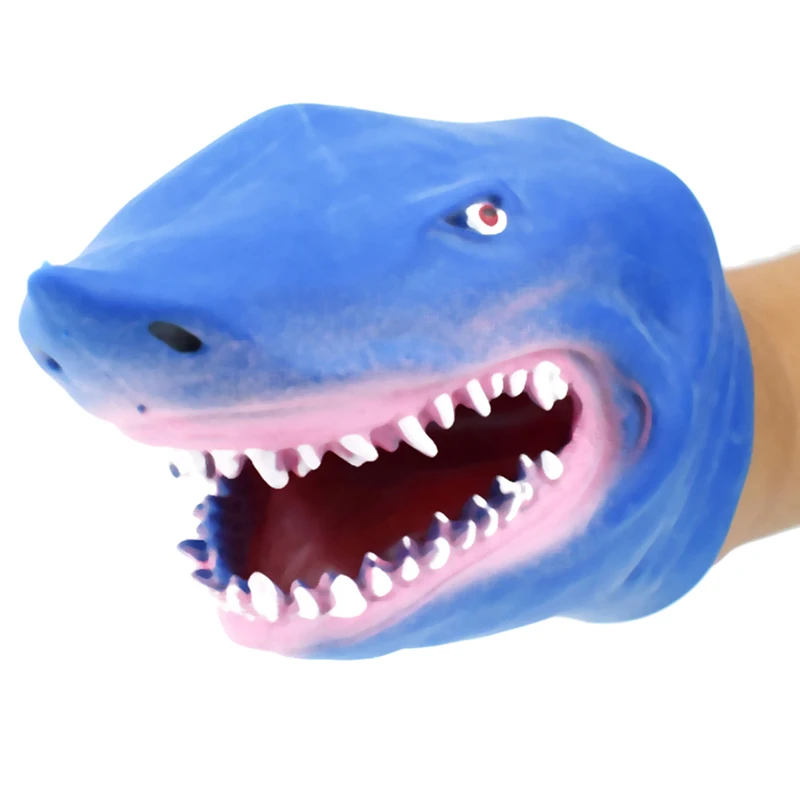 TPR Soft Shark Hand Puppet Gloves Carton Animal Hand Toy Blue Shark