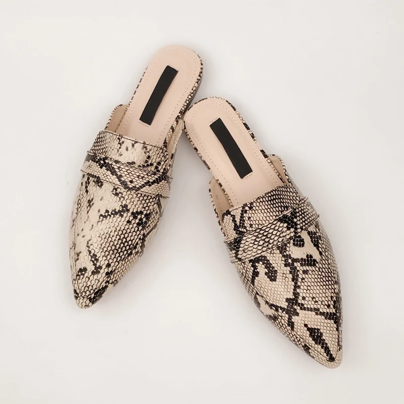 

RASS PLE Summer Flats Mules Sandals Slippers Serpentine Slip On Pointed Toe Women Mules Outdoor Slipper Comfy Shoes Woman Slides
