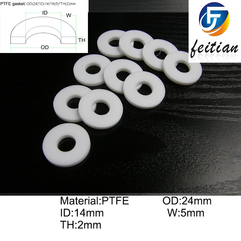 100piece / Size24mm*14mm*5mm*2mm/PTFE Flange Gasket, Ring, White Flat PTFE Washer Gasket