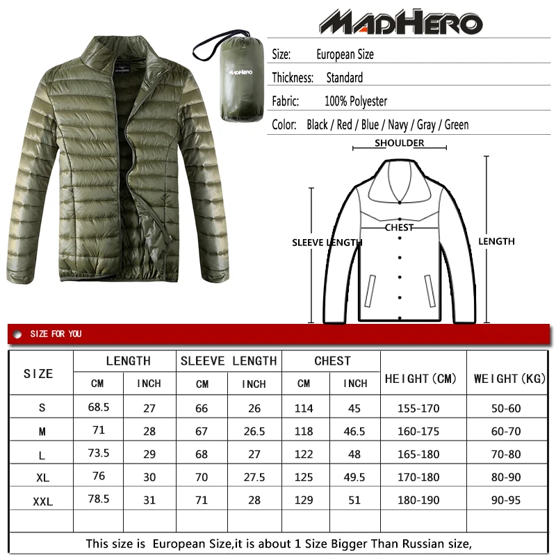 MADHERO зимняя куртка Для мужчин с мешком света Вес разминки простой куртки
