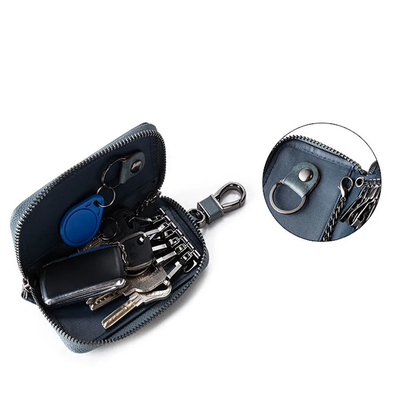 

Car Key Case for Men Women Zipper Leather Keys Organizer Metal Hook Keychain Holder Keyring Bag BS88