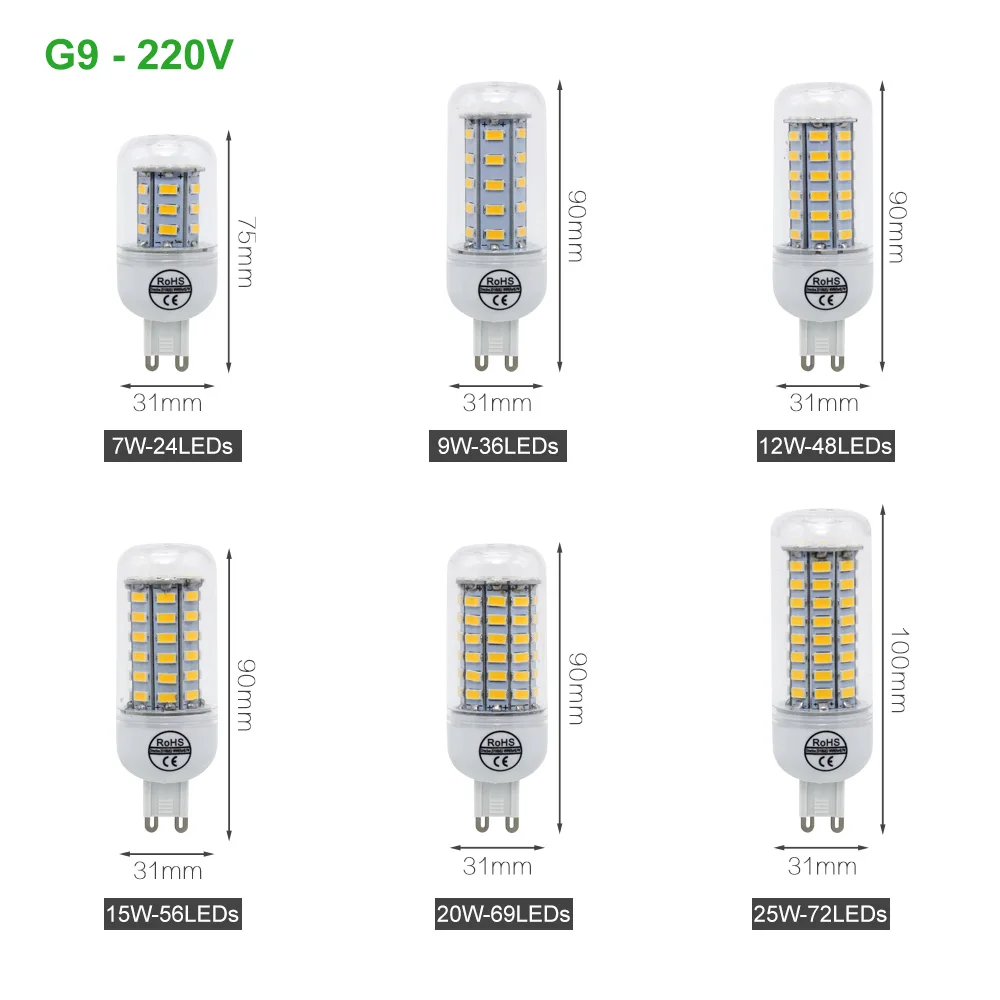 Светодиодный лампы E14 E27 G9 GU10 B22 лампочки Кукуруза SMD 5730 24 36 48 56 69 72 светодиодная