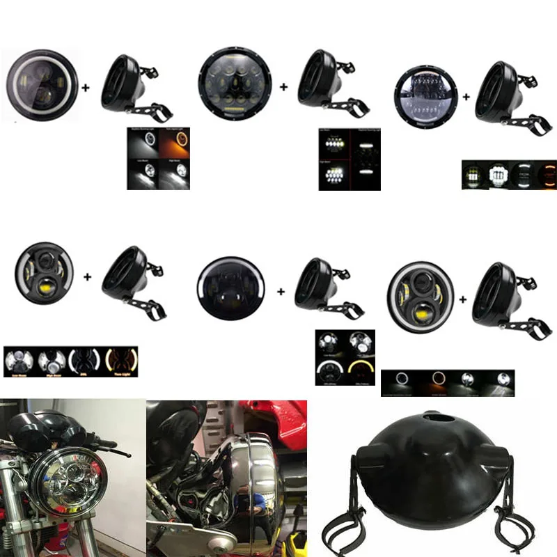 

Moto Bicycle accessories 7 inch Led moto Headlight with angle eye for Harley Motorcycles 7inch housing bucket trim ring
