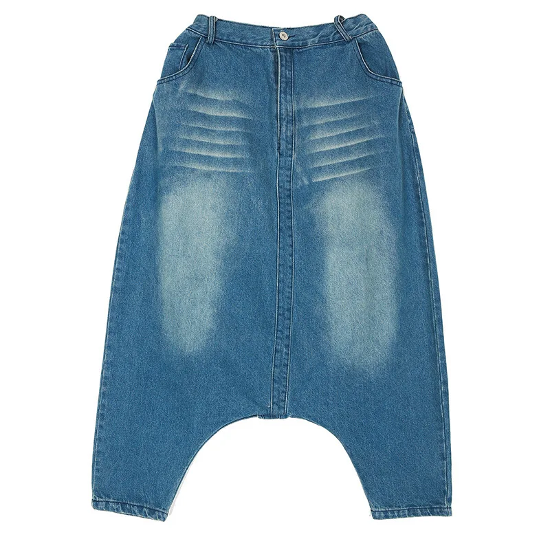 [EAM] новые весенние синие джинсовые свободные длинные штаны с высокой эластичной талией, модные женские брюки JI490