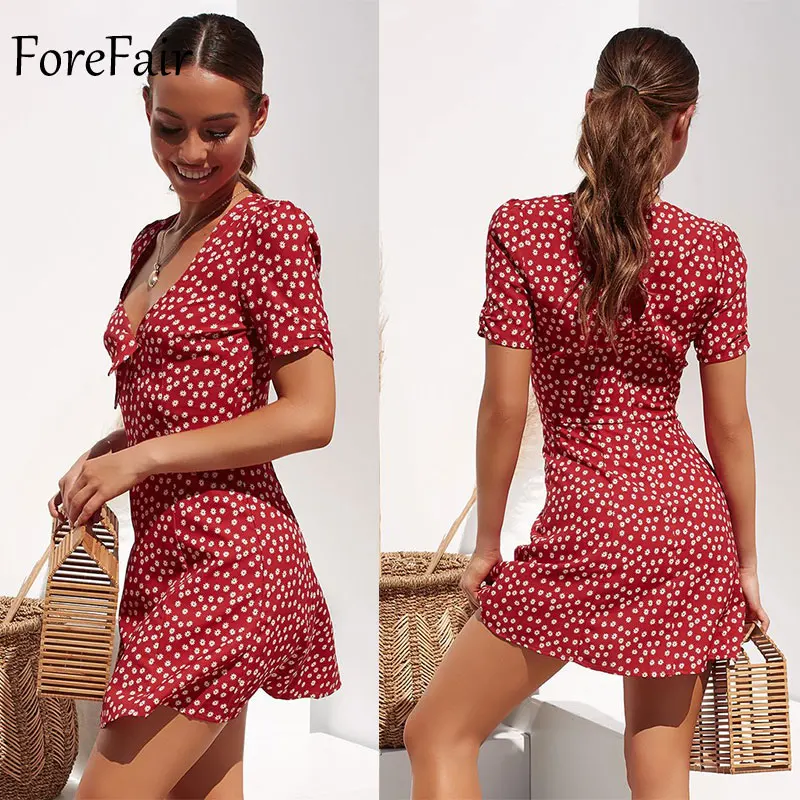 Forefair Retro Bohemian Beach Dress Women Summer Sexy A Line (4)
