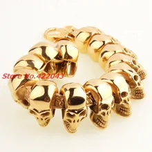 8.6″*25mm Punk Skull Skeleton Gold Stainless Steel Chain for Men’s Heavy Bracelets & Bangles Males Huge Pulseira Jewelry Gift