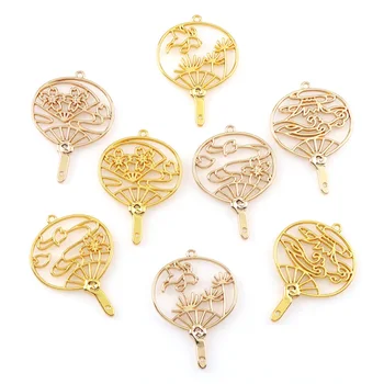 

4PC/set Gold Mix Fan Metal Hollow KC Gold Color DIY Frame Pendant Gold Charm Bezel Setting DIY UV Resin Charm Epoxy
