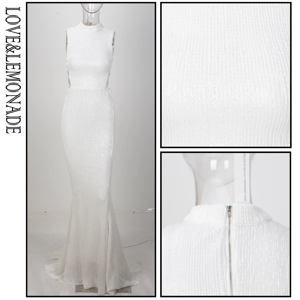 Love& Lemonade белое длинное платье с воротником и вырезами по бокам LM1153