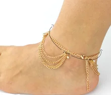 Women Summer Sandy Beach Charms Tassel Crystal Gold Plated Anklet Toe Ankle Bracelet Chain Hot Foot jewelry Gifts D4598a