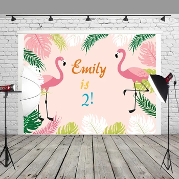 

HUAYI Backdrop Pink Flamingo Theme Colorful Leaves Children Birthday Party Decoration For Grils Fabric Photo Background W-293