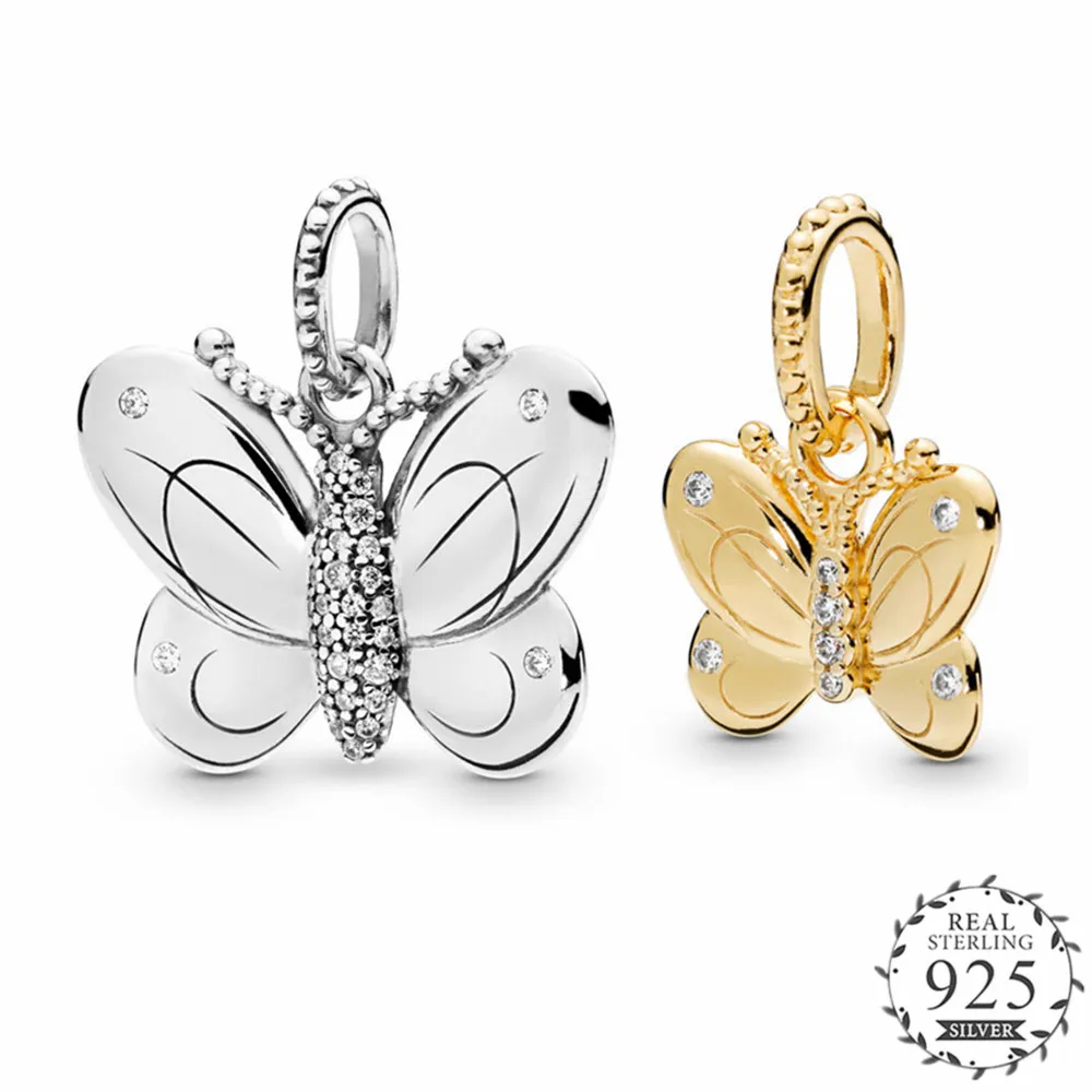

2019 Garden Silver Gold Decorative Butterfly Necklace Pendant Fits Pandora Chain Bracelets Necklace Charms Floating Pendant.