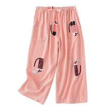 Сексуальные Полосатые укороченные брюки из вискозы с лисой, летние крутые свободные штаны, уютные женские штаны для сна, повседневная одежда для сна, пижамы, брюки для женщин