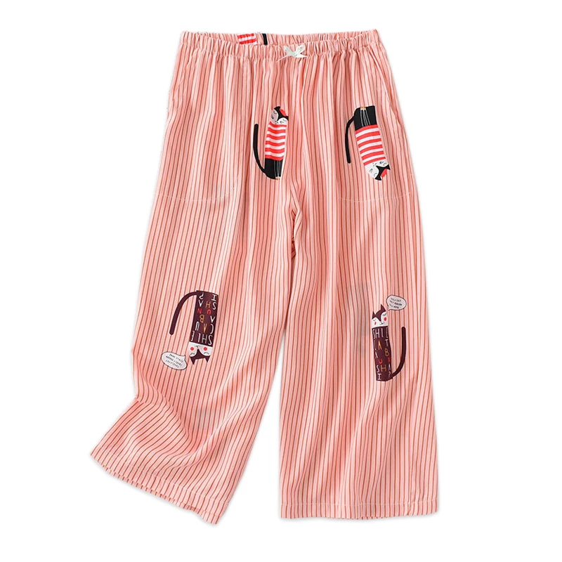 

Sexy fox striped rayon cropped trousers summer cool loose pants cozy women sleep bottoms casual sleepwear pajamas trousers women
