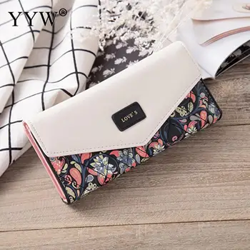 

Women Vintage Floral Pu Leather Long Wallet Coin Purse Card Holders Lady Girl Simple Letter Print Money Bag 2019 Hot Sale
