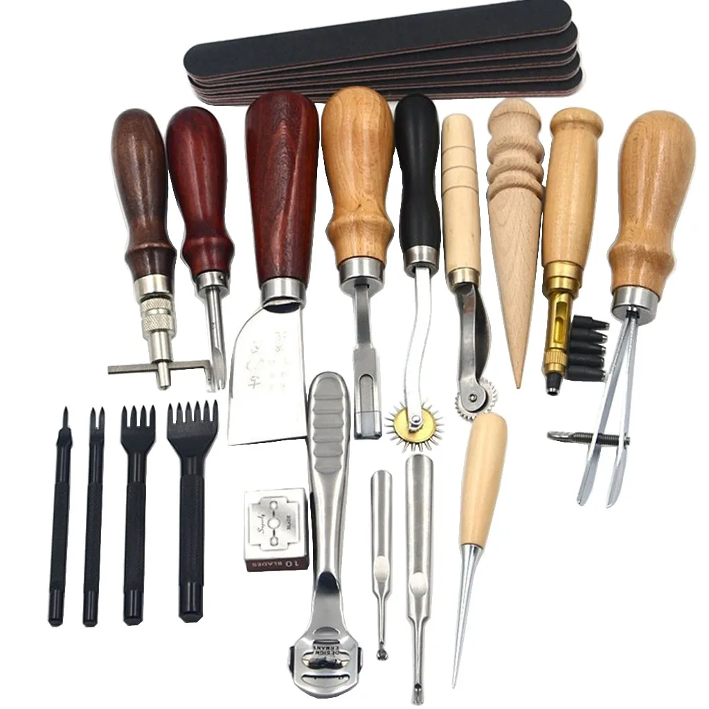 18pcs Leathercraft Edge Stitching Carving Hand Sewing Leather Tools Kit DIY