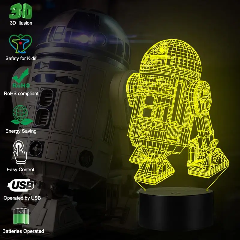 VCity R2D2 Робот 3D ночник светодиодный USB Освещение настроения многоцветный фильм вентиляторы коллекция Luminaria подарки для кинолюбителей домашний декор