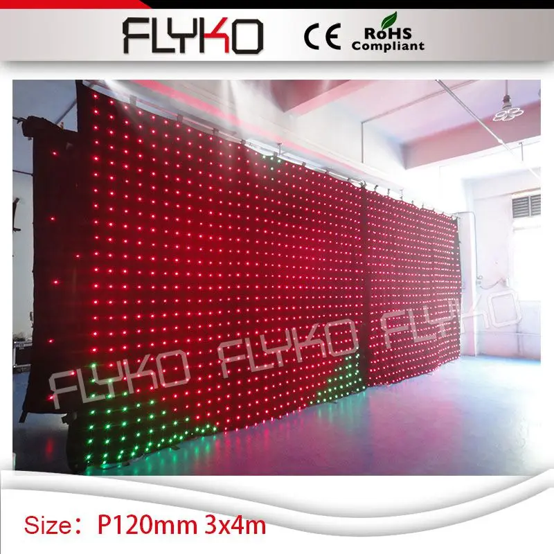 

factroy price free shipping P12 fireproof led vision curtain cloth 10*14ft with RGB3IN1 led lights
