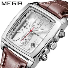 Reloj MEGIR Original para hombre, marca de lujo, rectangular, relojes militares de cuarzo, reloj de pulsera de cuero luminoso resistente al agua, reloj de hombre