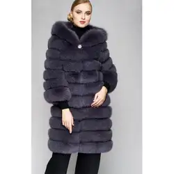 2019NEW модные супер длинные натуральным лисьим Мех животных пальто для будущих мам толстые теплые с капюшоном женские куртк