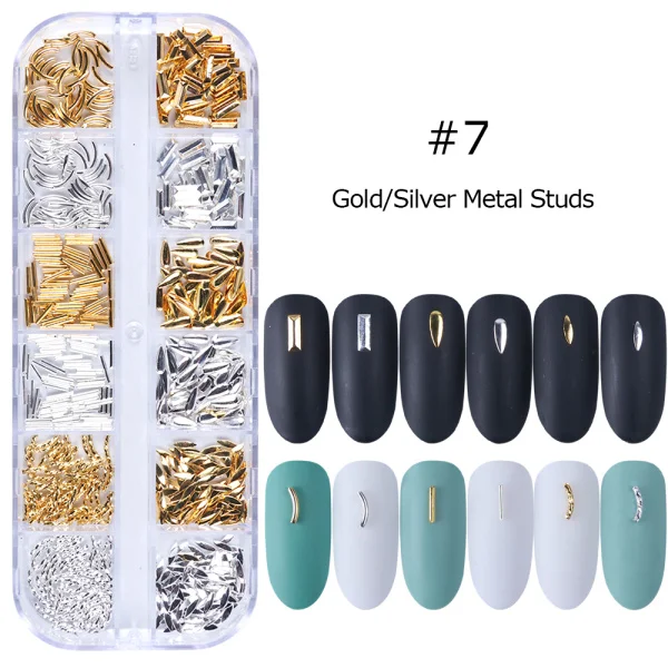 1 чехол 3D полые металлические украшения для дизайна ногтей смешанные золотые серебряные формы смешивания рамка для ногтей заклепки ювелирные украшения-бисер ювелирные изделия LE772 - Цвет: 07