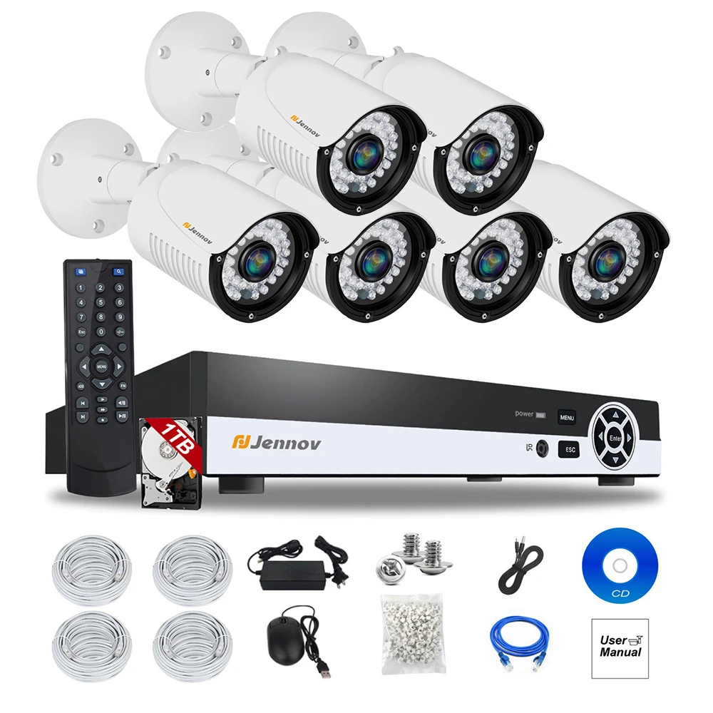 

6CH HD 1080P 2MP P2P POE NVR CCTV System IP Camera Security Home Audio Video Record Surveillance kits Outdoor Led Light ipCam