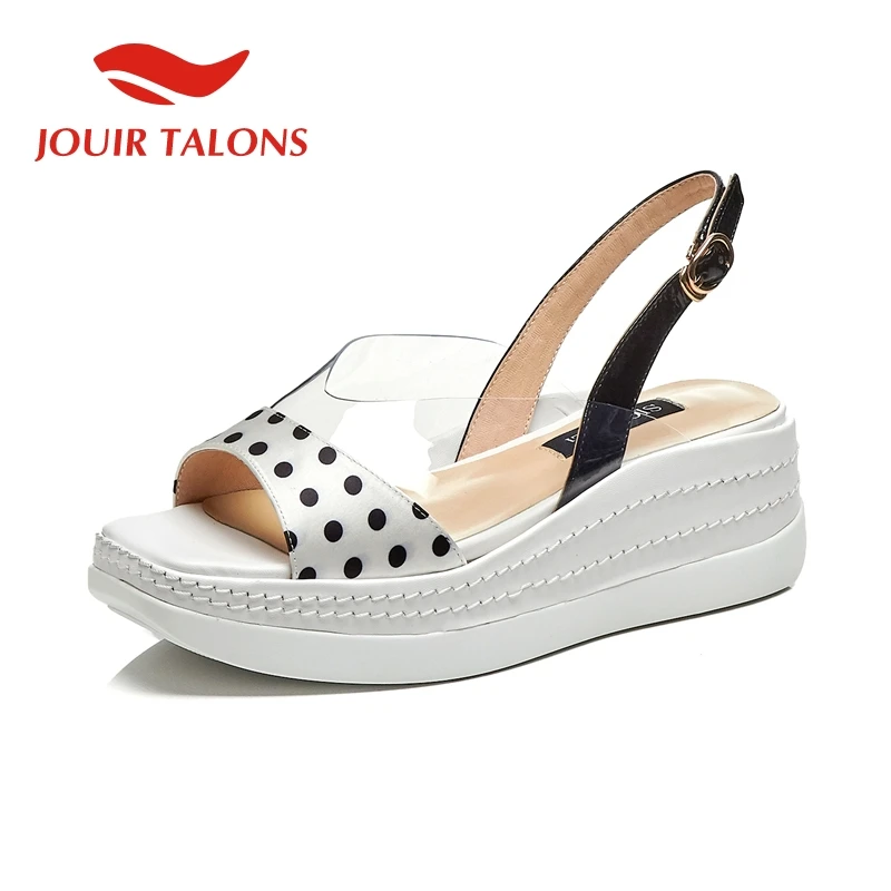 

JOUIR TALONS Brand New Sweet Polka Pot Platform Sandals Women Summer Cow Patent Leather Sandals Women Wedges Shoes Woman