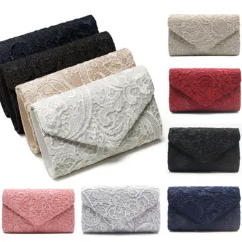 

Sexy Women Lace Crochet Evening Purse Bag Pouch Ladies Satin Bridal Party Envelope Storage Bag Handbag Wallet Clutch Holder