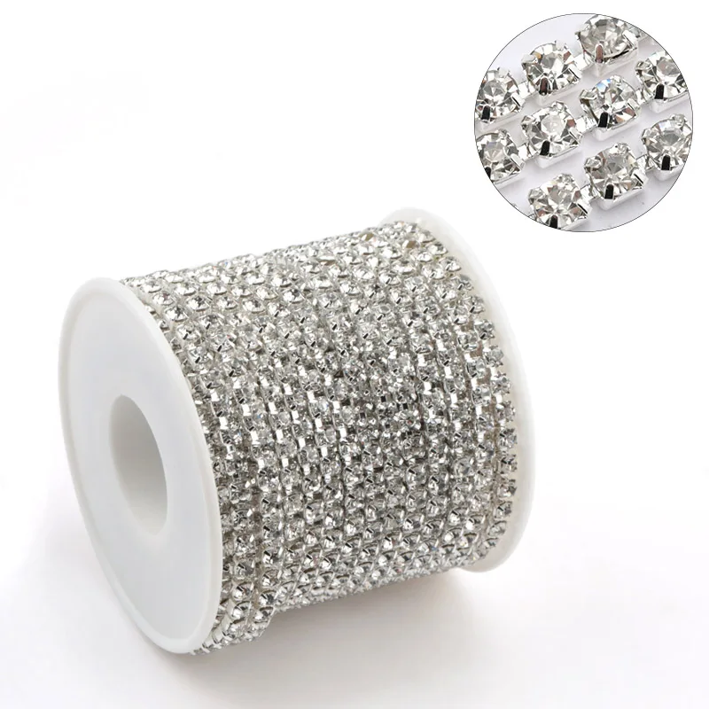 1Yard 10Yards/roll SS6-SS16 Glitter Crystal Rhinestone Chain Sew-On Glue-On For Clothes  DIY Garment Accessories trim Cup Chain 