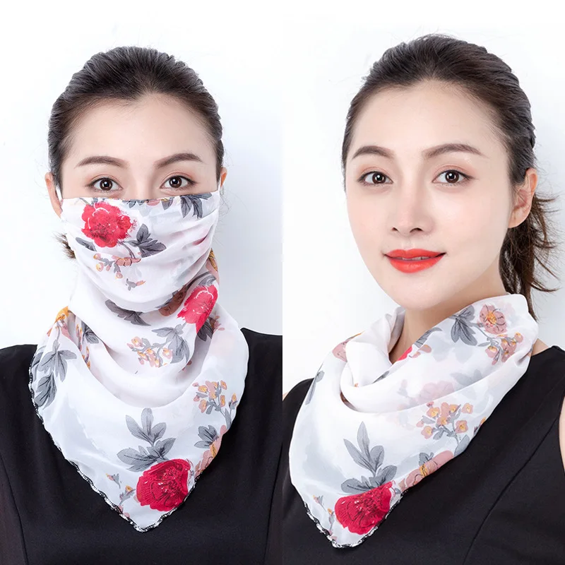 Летний женский шелковый шарф, большой шейный протектор, Респиратор маска, лицевая крышка, Шифон Печатный Тонкий Vei  балаклава