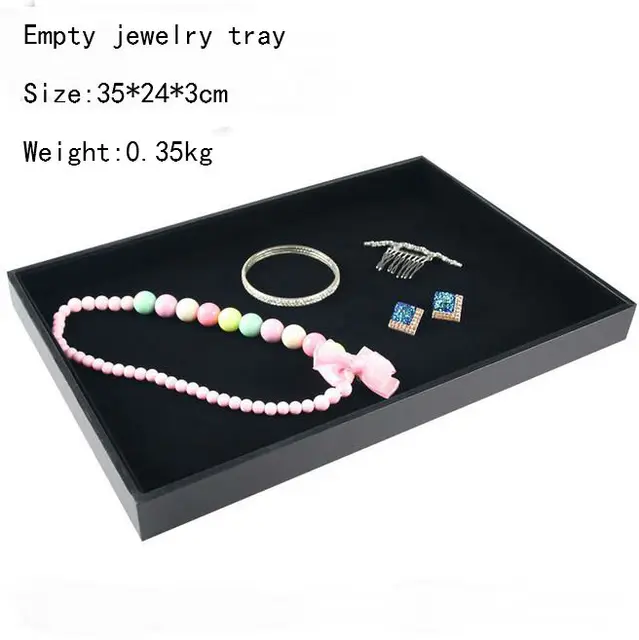 Hot Selling PU Frame Velvet Jewelry Organizer Jewellery Display Ring Box Necklace Earring Holder Various Models for Option flat tray
