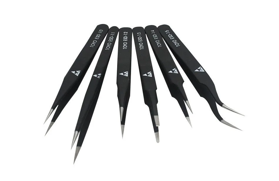 

Good Quality TOYO Anti-static ESD 10-15 Tweezers Set For Soldering Rework 6pcs/lot